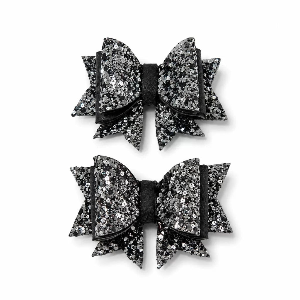 Işıltılı Glitter Tasarımlı Fiyonk Saç Tokası Gri Pullu