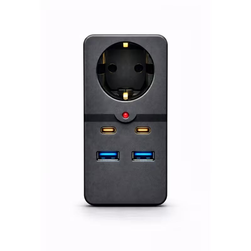 Akım Korumalı Priz Çoğaltıcı | 2 USB + 2 Type-C Hızlı Şarj Adaptörü, Topraklı Çoklu Priz