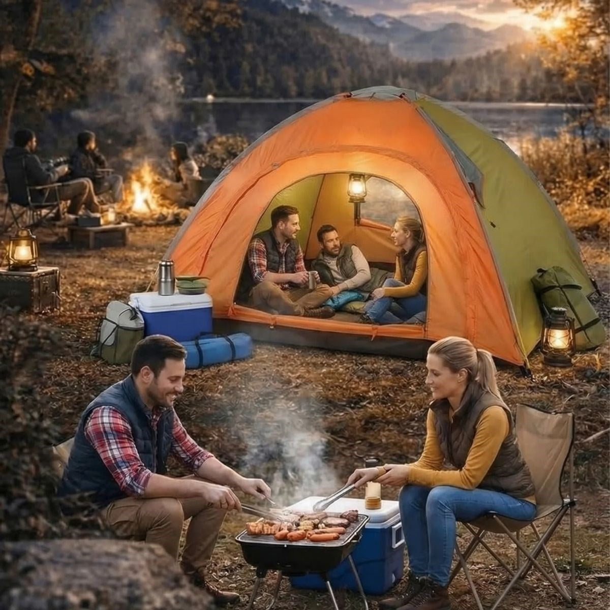 BUFFER 4 Kişilik Yarı Otomatik Kamp Çadırı – Suya Dayanıklı, Hızlı Kurulumlu Outdoor Aile Çadırı, Doğa, Kamp ve Piknik 200x200x135 cm