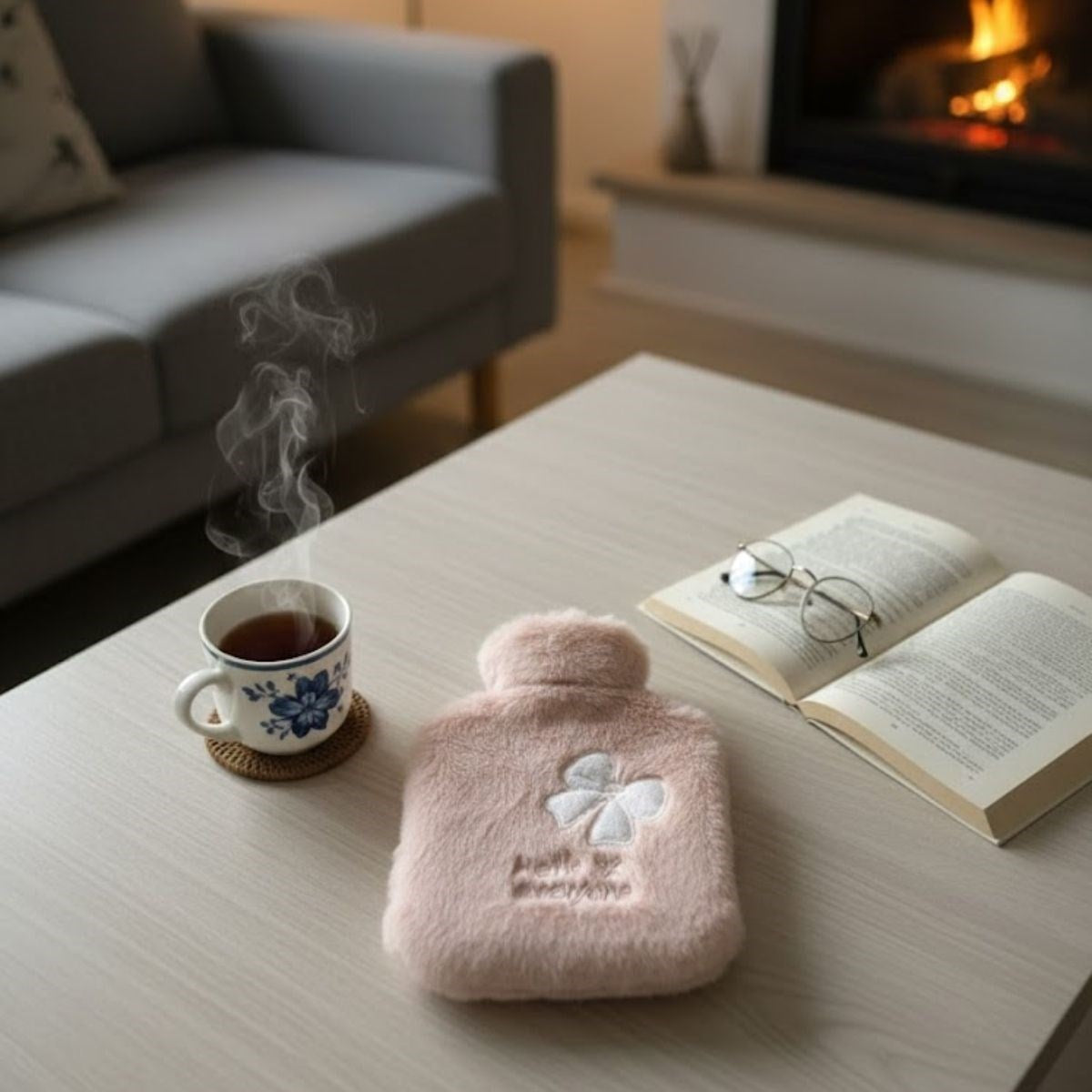 Hello Everyone Yazılı Kurdeleli Pembe Peluş Sıcak Su Torbası 1 Lt – Yumuşak Kılıf, Uzun Süre Sıcak Tutan Termal Su Torbası