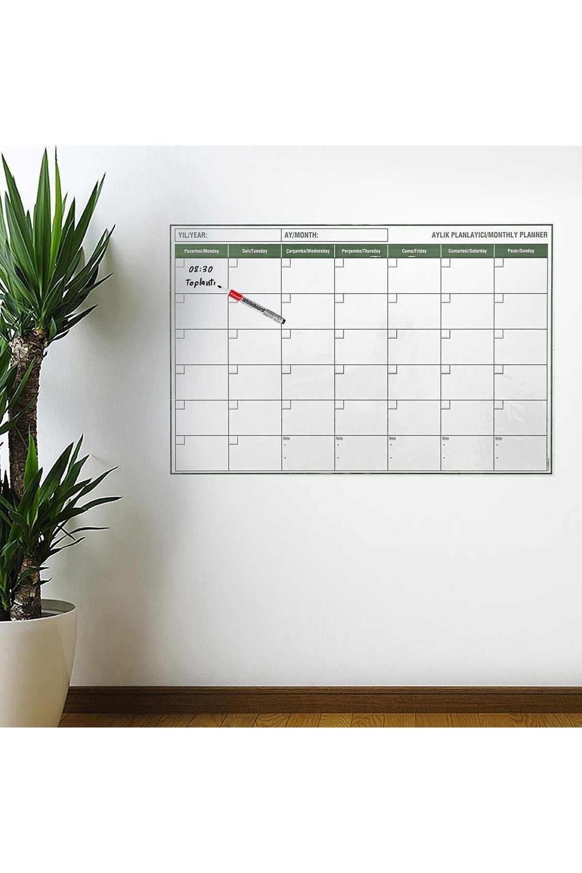 BUFFER Manyetik Yapışkanlı Bir Aylık Program Planlayıcı Takvim 85x56 cm