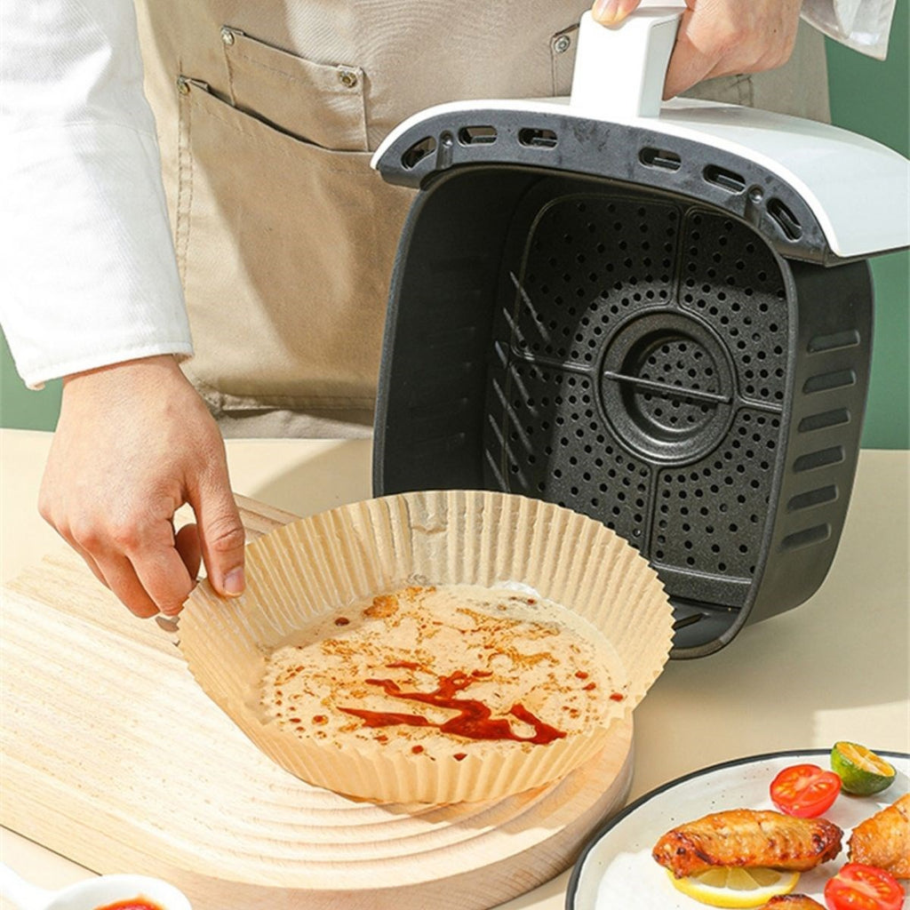 50 Adet Air Fryer Pişirme Kağıdı Tek Kullanımlık 23 Cm Yuvarlak Pişirme Kağıdı XXL PVC li