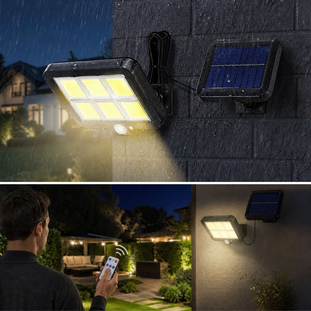 BUFFER 160 LED Solar Bahçe Aydınlatması, 6'lı Güneş Panelli LED Lamba, 5 Metre Kablolu ve Kumandalı