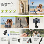BUFFER 130 cm Uzayabilen Manyetik Kumandalı Tripod ve Ayarlanabilir Telefon Tutuculu, Alüminyum Gövdeli Selfie Çubuğu
