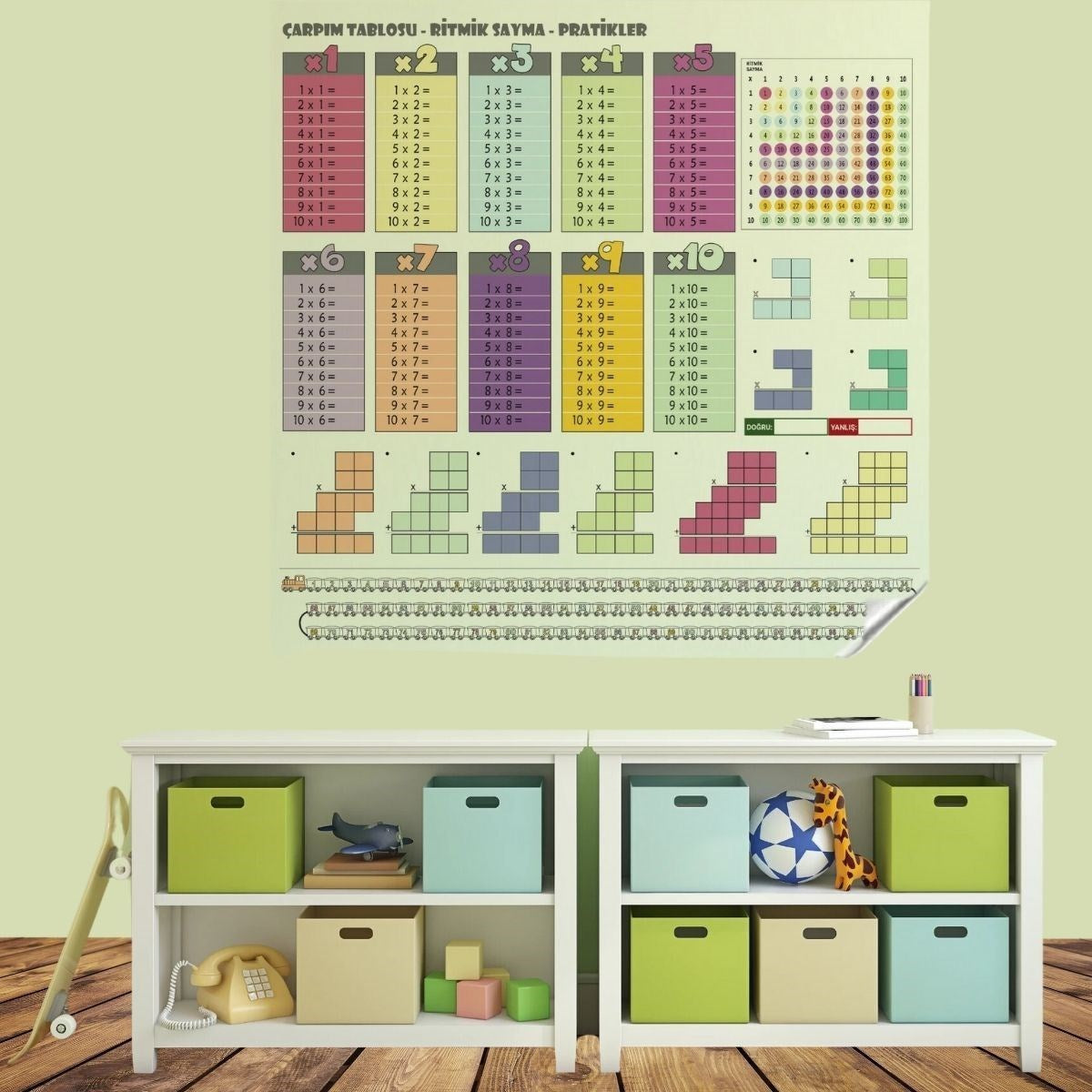 BUFFER 70x70cm Statik İz Bırakmaz Kağıt Renkli Çarpım Tablosu