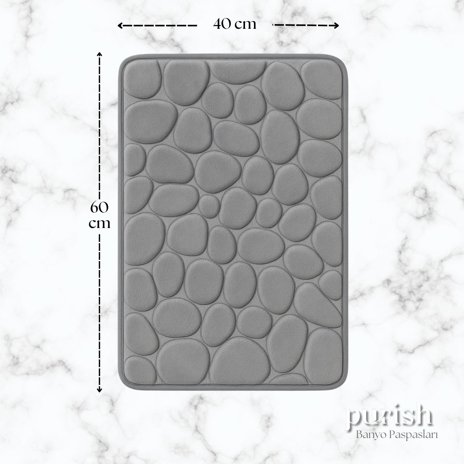 Hafızalı Köpük Banyo Paspası 60×40 cm – Kaydırmaz Tabanlı, Hızlı Kuruyan Mikrofiber, Taş Dokulu Gri Banyo Matı - Herseyben.de