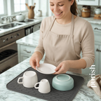 Purish | Bulaşık Kurutma Matı –TPE – 31x39,5 cm, Kaymaz, Su Drenaj Kanallı, Katlanabilir ve Kolay Temizlenebilir (Antrasit Gri)