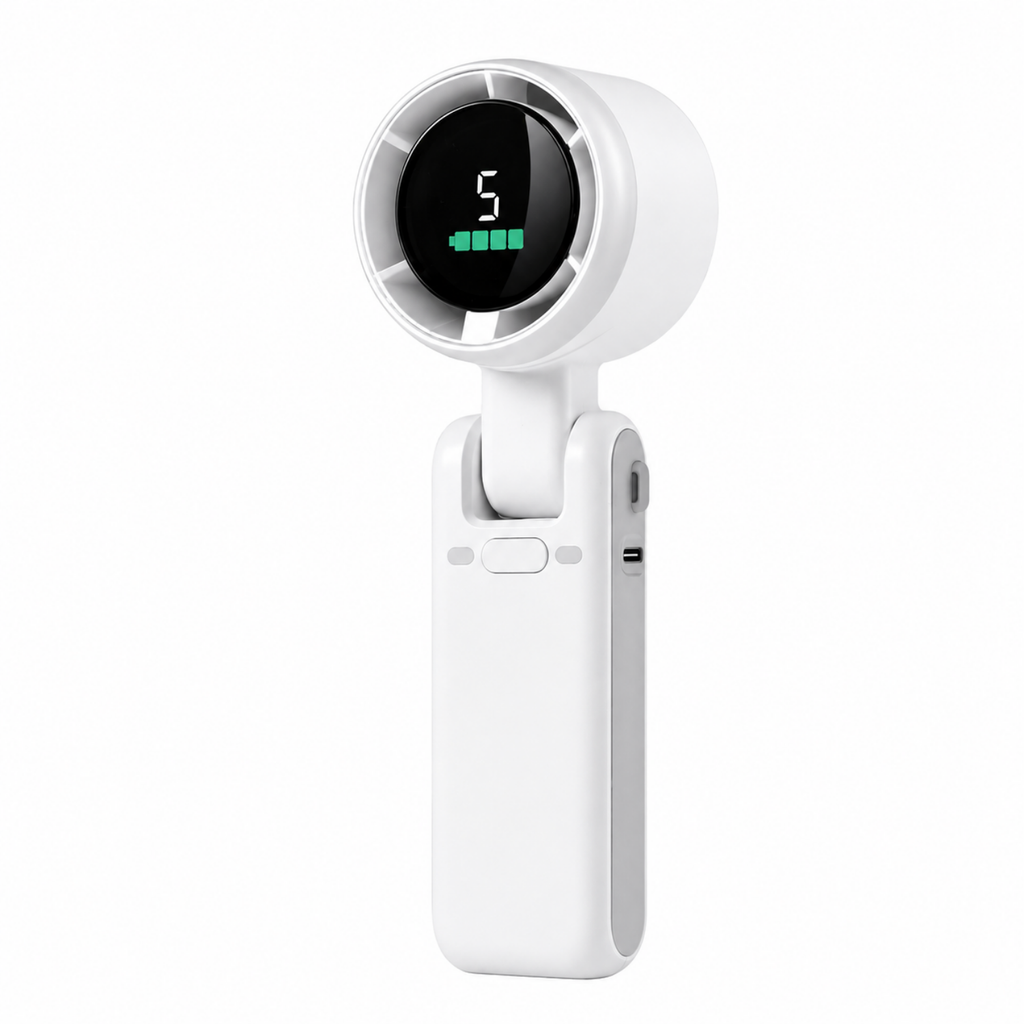 Dijital Ekranlı Katlanabilir Mini El Fanı – USB-C Şarjlı, 5 Kademeli Taşınabilir Boyun Askılı Fan
