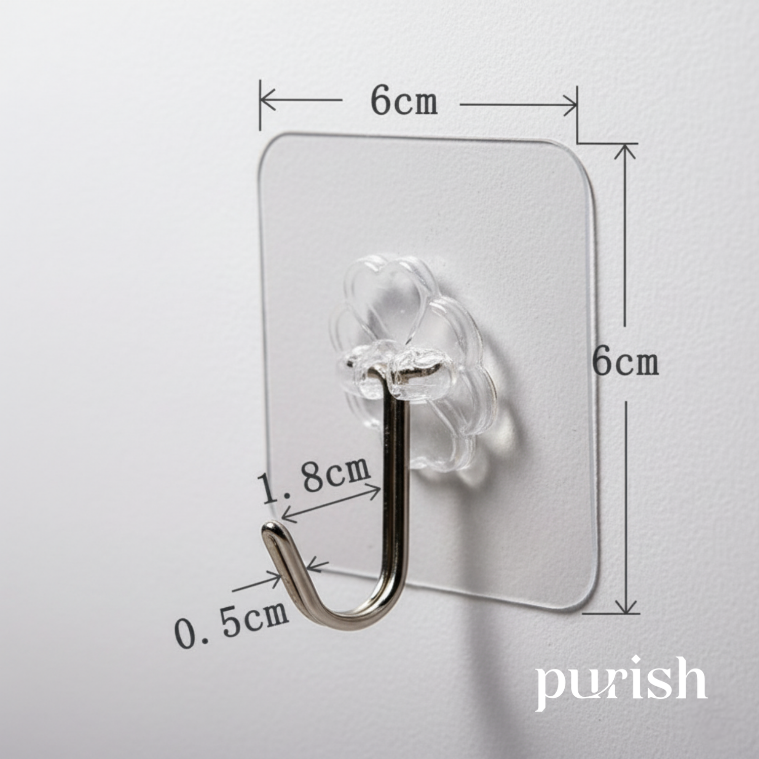 Purish | Kendinden Yapışkanlı Şeffaf Duvar Askısı | Delme Yok – İz Bırakmaz – Küçük & Dayanıklı | Banyo, Mutfak, Oturma Odası için