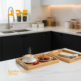 Bambu Servis Tepsi Seti 2’li – Doğal Ahşap, Küçük 33x22 cm & Büyük 40x28 cm, Kahvaltı ve Sunum için