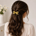 Glitter Detaylı Fiyonk Saç Tokası 2'li Set 6x3 Cm Gold Simli