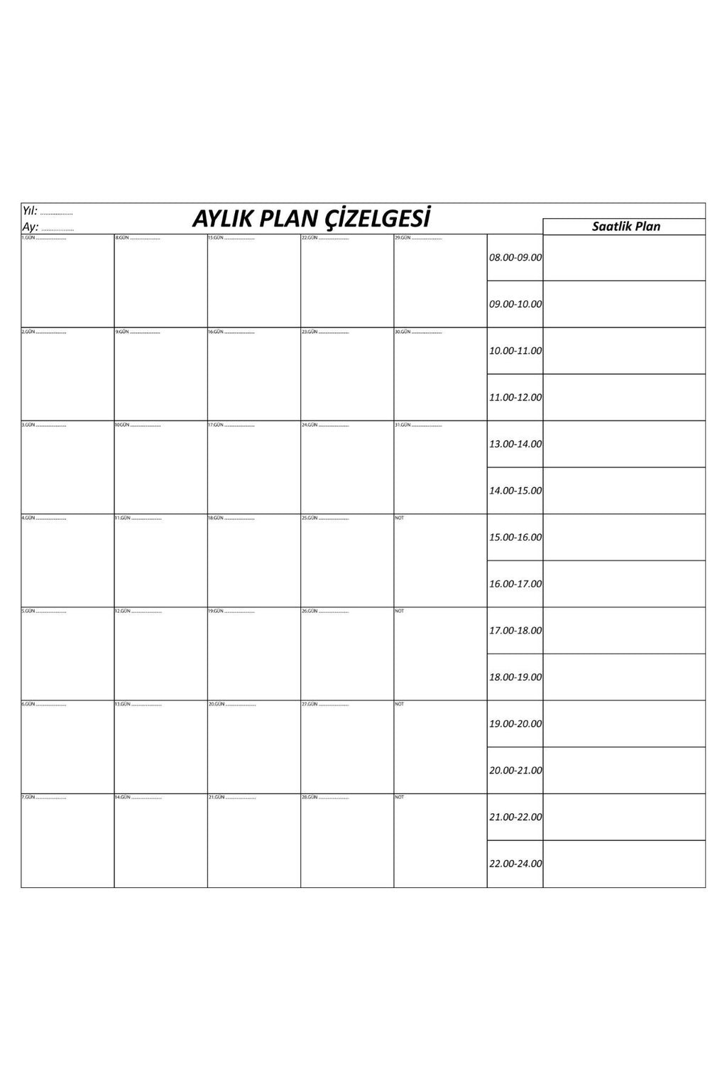 BUFFER Aylık Planlayıcı Manyetik Duvar Stickerı Takvim Plan Çizelgesi