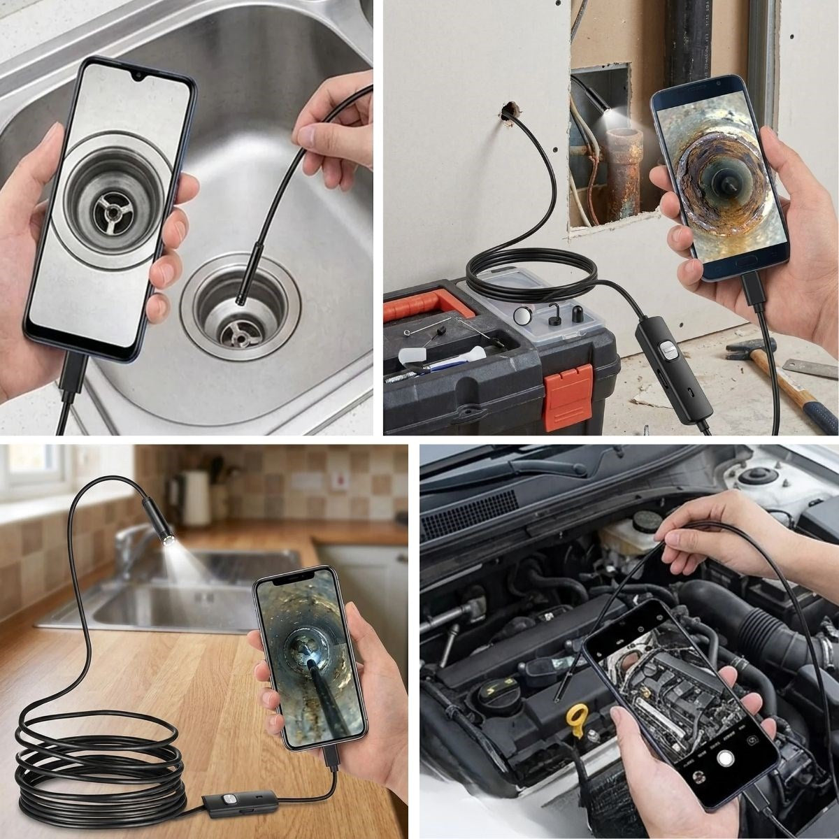 BUFFER 3 Metre Android Telefon Uyumlu 6 LED Işıklı Su Geçirmez Endoskop / Boroskop Yılan Kamera HD
