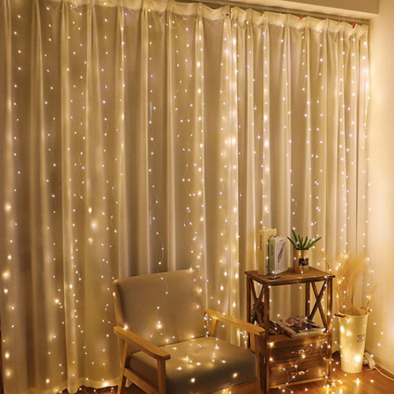 3x3 Kumandalı Perde LED - 8 Modlu Sıcak Beyaz USB Perde Işığı