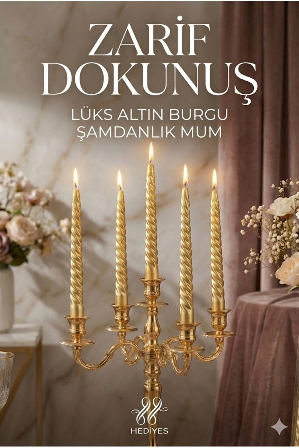 4'lü Lüks Burgu Şamdan Mumu 26 cm - Damlatmaz Spiral Dekoratif Mum Seti