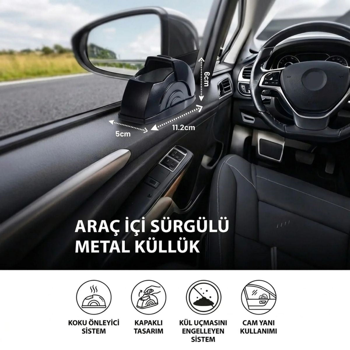 BUFFER Araç İçi Salyangoz Küllük – Sürgülü Kapaklı, Metal Hazneli, Koku Yayılımını Azaltmaya Yardımcı Kapı Koluna Takılabilen Otomobil Küllüğü