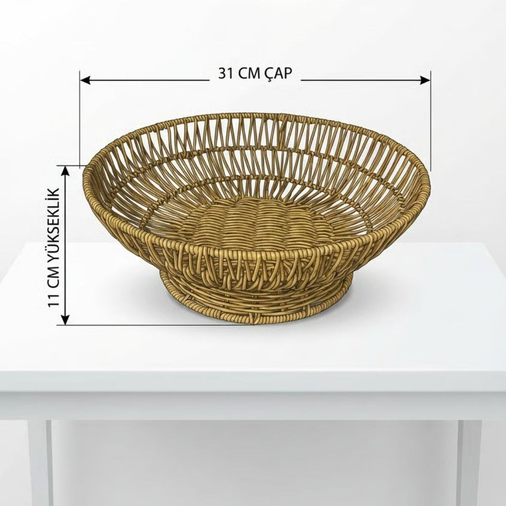 BUFFER 31 cm Plastik Rattan Servis Çanağı – Doğal Hasır Görünümlü Dekoratif Meyve, Ekmek ve Sunum Kasesi