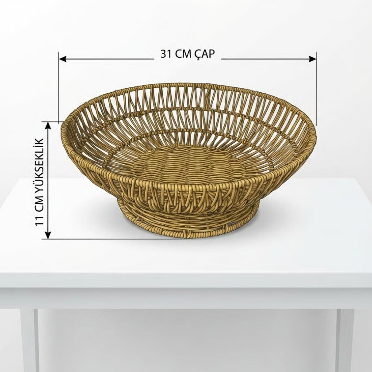 BUFFER 31 cm Plastik Rattan Servis Çanağı – Doğal Hasır Görünümlü Dekoratif Meyve, Ekmek ve Sunum Kasesi