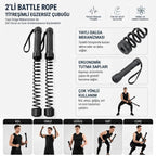 2'li Battle Rope Titreşimli Egzersiz Çubuğu, Yaylı Dalga Mekanizmalı Kol, Omuz, Göğüs, Sırt ve Core Antrenman Aleti