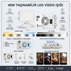 40W Taşınabilir LED Video Işığı, CRI 95+ 3000-7000K Ayarlanabilir Kamera ve Fotoğraf Işığı, 3000mAh Şarjlı Tripodlu Dolgu Lambası