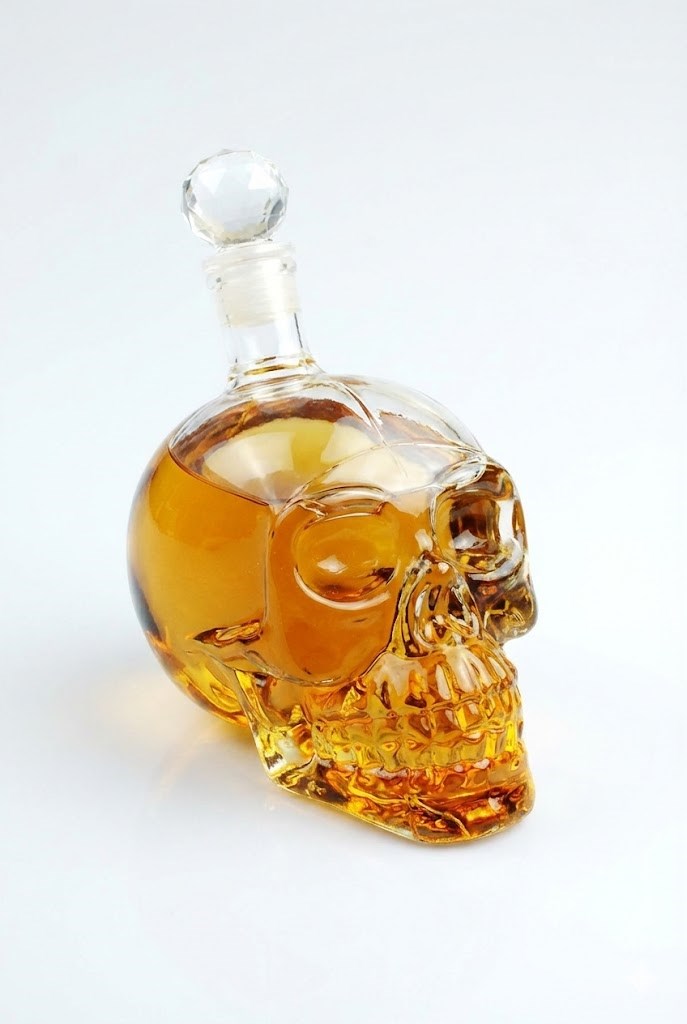 Crystal Head Kuru Kafa Cam Şişe Viski Likör Hediyelik Sürahi (550 ML)
