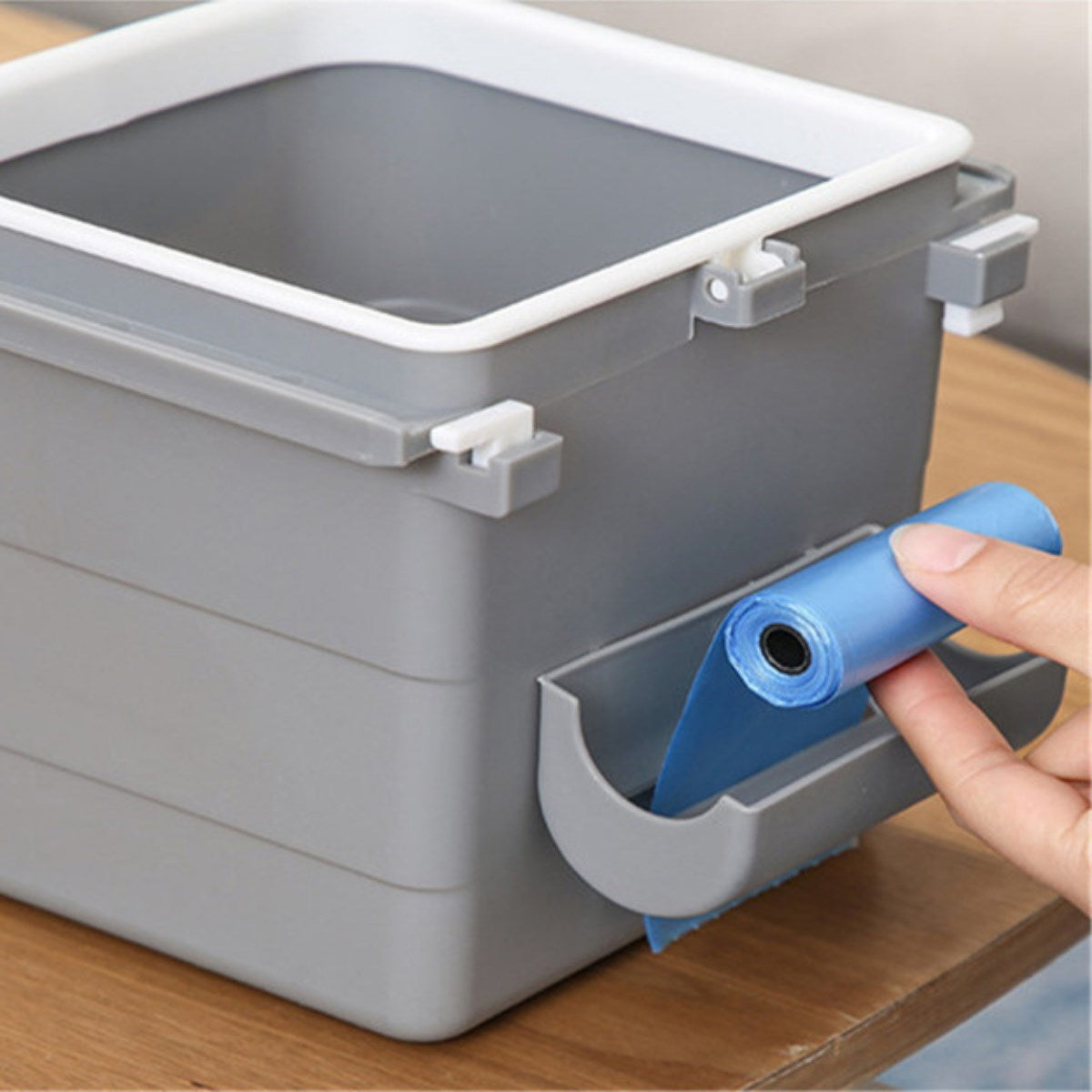 BUFFER Mini Masa Çöp Kovası Plastik Tezgah Altı Geri Çekilebilir Yapışkanlı Görünmez Bölme Pratik