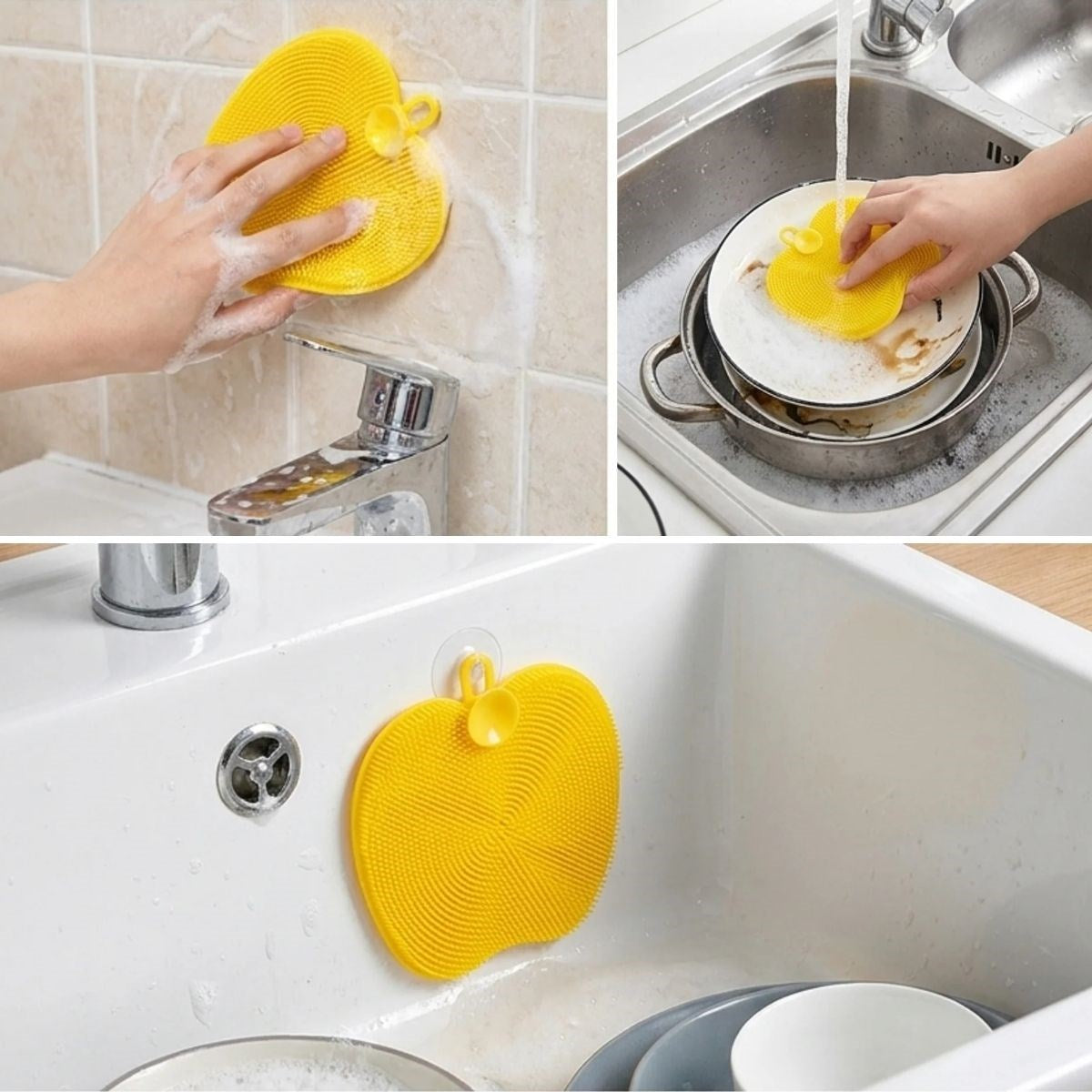 BUFFER Elma Şekilli Silikon Bulaşık Yıkama Matı – Çok Amaçlı Mutfak ve Banyo Süngeri