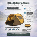 2 Kişilik Vagon Tipi Yarı Otomatik Kamp Çadırı – Çift Kapılı, Çift Pencereli, Hafif Taşınabilir Outdoor Doğa Çadırı 220x120x90 cm