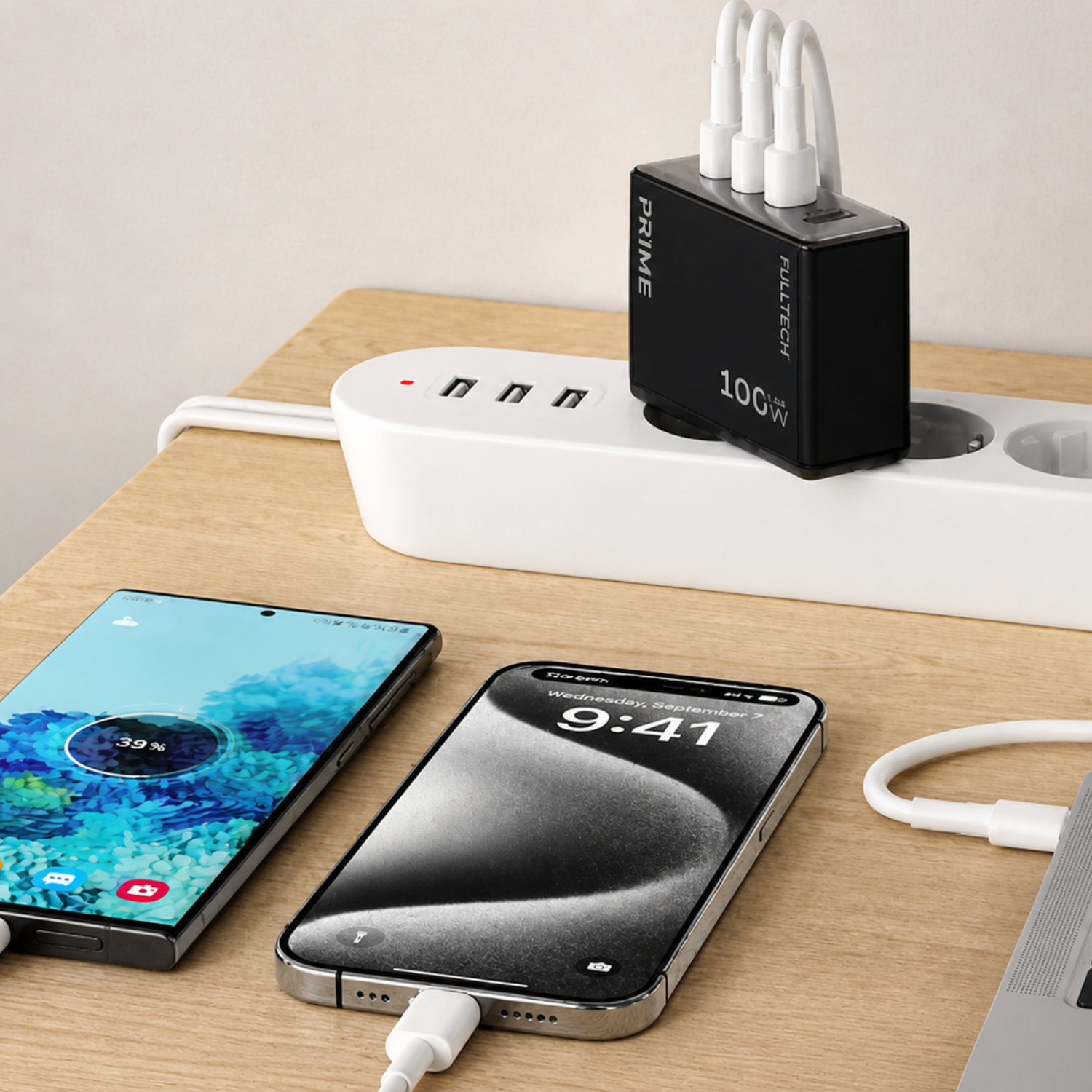 100W GaN Hızlı Şarj Adaptörü – 3x USB-C + 1x USB-A Çoklu Port, Laptop Telefon Tablet Uyumlu Güçlü Şarj Cihazı