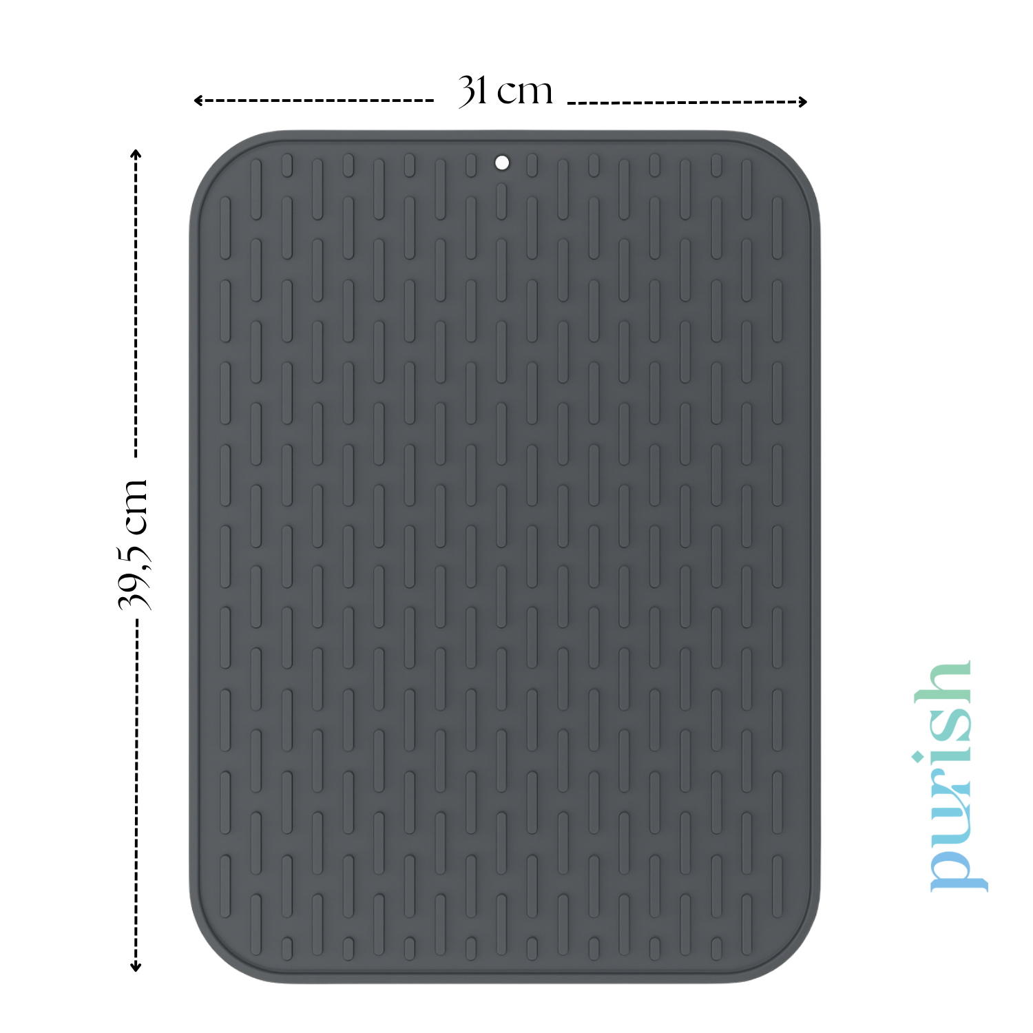Purish | Bulaşık Kurutma Matı –TPE – 31x39,5 cm, Kaymaz, Su Drenaj Kanallı, Katlanabilir ve Kolay Temizlenebilir (Antrasit Gri)