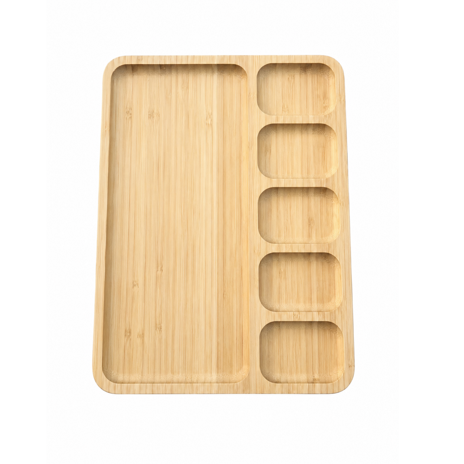 Bambu Kahvaltılık Sunum Tepsisi 6 Bölmeli Ahşap Servis Tabağı – 1 Adet, 4 Adet ve 6 Adet Ekonomik Set Seçenekleri – 32.5x25.5x2CM