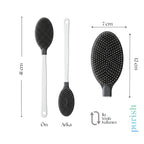 Uzun Saplı Vücut Temizlik ve Masaj Fırçası (Beyaz Sap, Gri TPE Başlık) – 41 cm, 7×12 cm