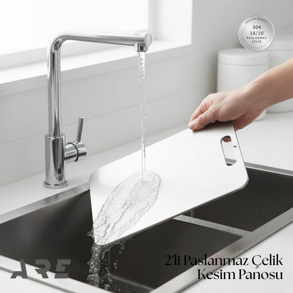 Paslanmaz Çelik Kesme ve Doğrama (Tahtası) Panosu Seti (2'li Set)