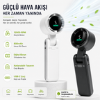 Dijital Ekranlı Katlanabilir Mini El Fanı – USB-C Şarjlı, 5 Kademeli Taşınabilir Boyun Askılı Fan
