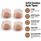 Şeffaf Yuvarlak Sandalye Ayak Tıpası 4 Adet, Taban Pedli Sandalye Ayağı Koruyucu Başlık Seti, Mobilya Ayak Koruma