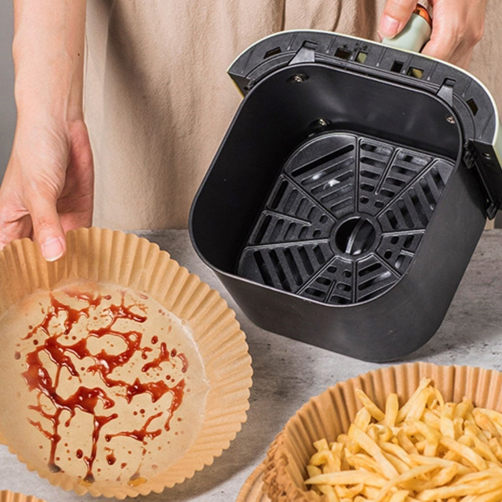 50 Adet Air Fryer Pişirme Kağıdı Tek Kullanımlık 23 Cm Yuvarlak Pişirme Kağıdı XXL PVC li