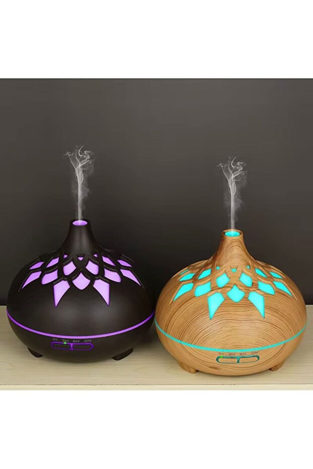 Aroma Difüzör Gece Işığı 7 Led DESENLİ Nemlendirici Kumandalı Buhar Makinesi 550 ml