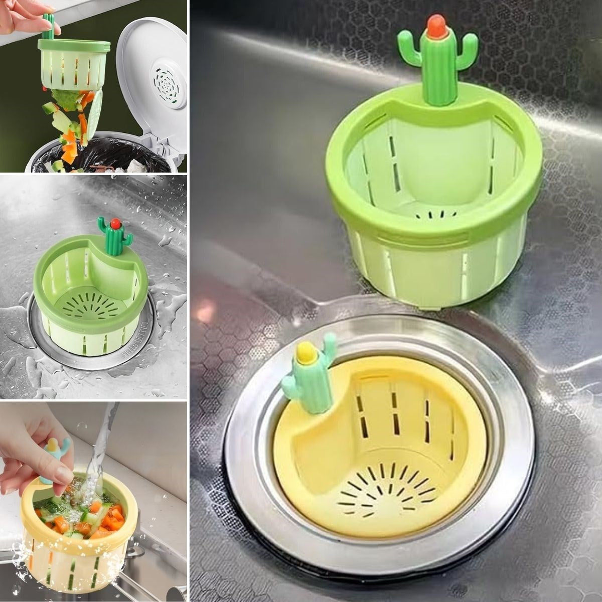 BUFFER Basmalı Kaktüs Mutfak Lavabo Süzgeci – Sebze Artıkları ve Yemek Kalıntıları İçin Gider Filtresi