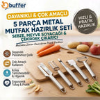5 Parça Metal Mutfak Hazırlık Seti, Sebze Meyve Soyacağı, Bıçak ve Çekirdek Çıkarıcı