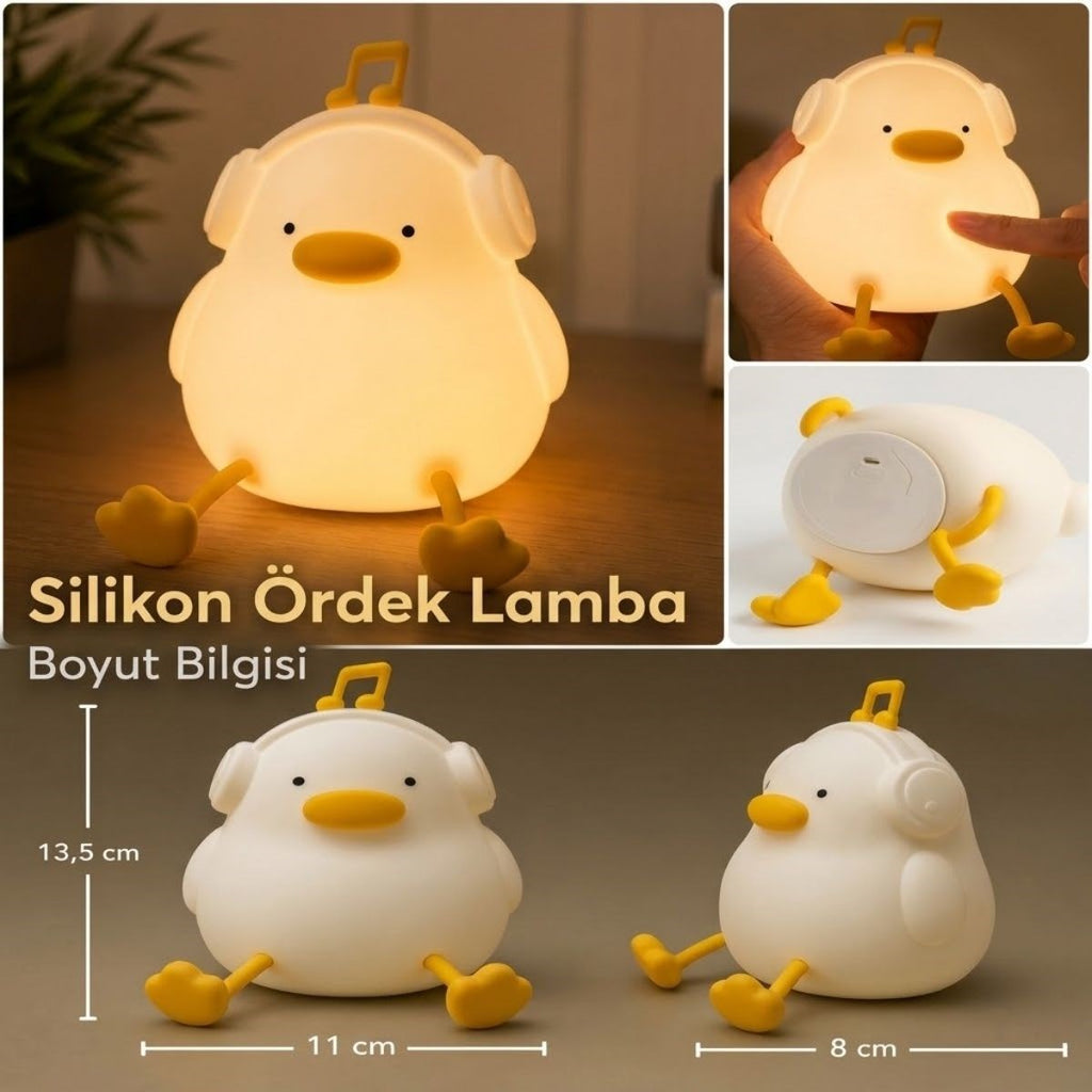 Vurmalı 7 Renkli Silikon Ördek LED Masa Lambası, Müzisyen Tasarımlı, Dokunmatik Renk Değiştiren Dekoratif USB Gece Lambası
