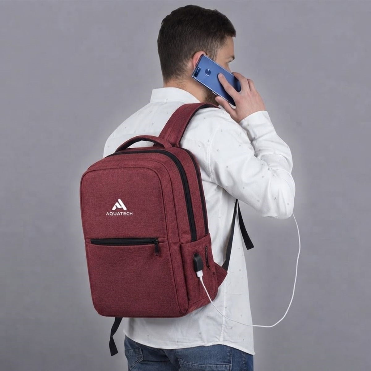 BUFFER Bordo Laptop Sırt Çantası, Bilgisayar Korumalı İç Bölmeli Notebook Çantası, Organizer Cepli ve USB Şarj Portlu