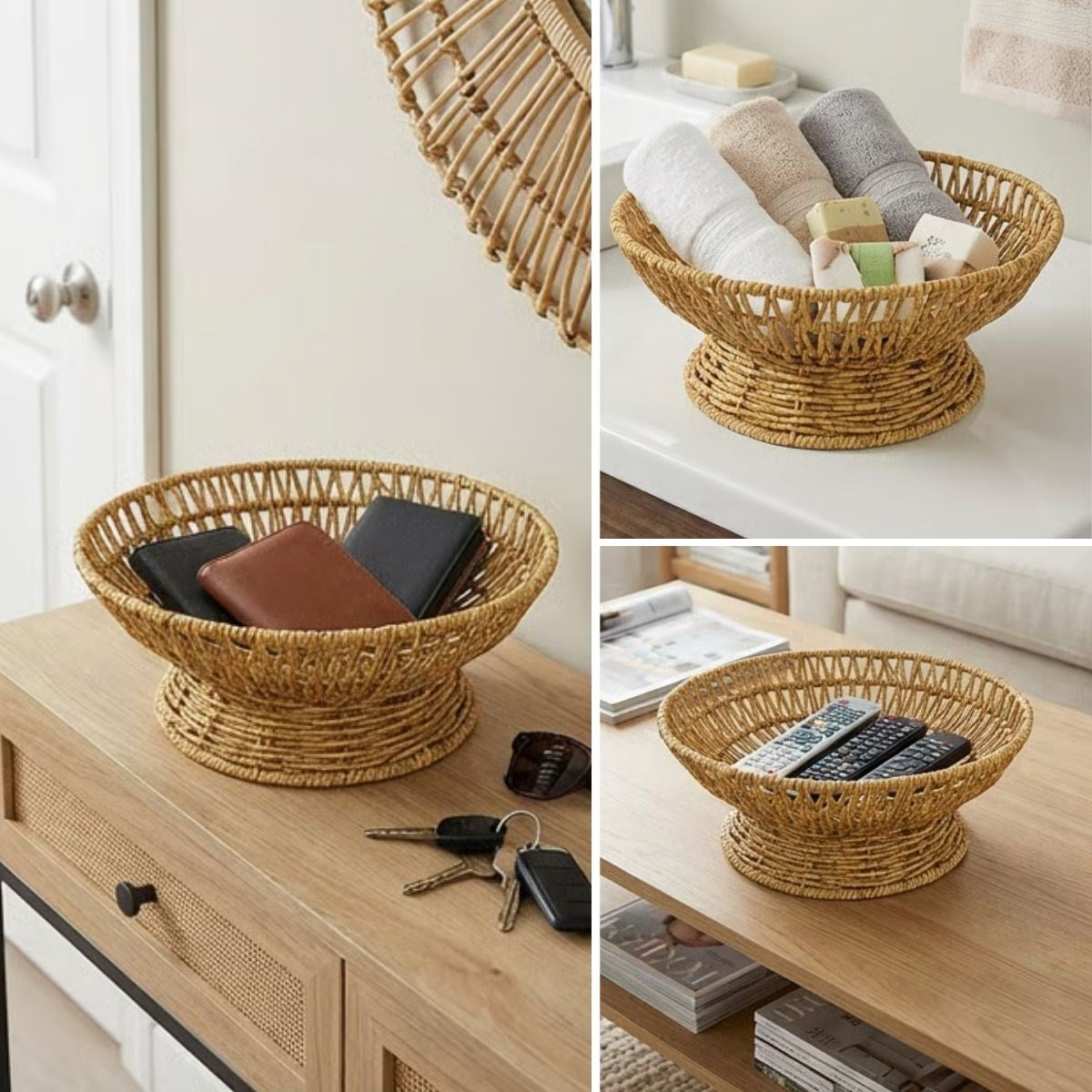 BUFFER 25 cm Plastik Rattan Servis Çanağı – Doğal Hasır Görünümlü Dekoratif Meyve, Ekmek ve Sunum Kasesi