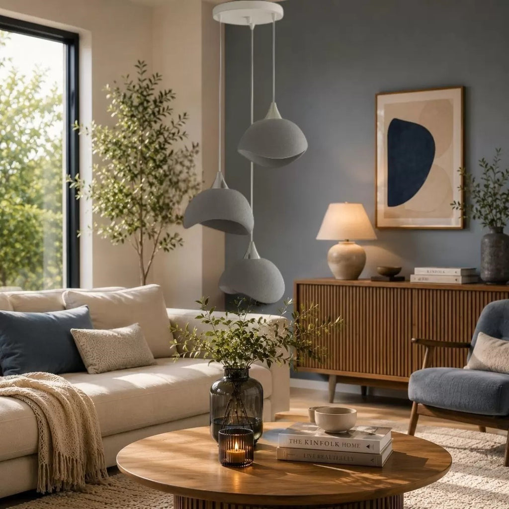 Beton Görünümlü İskandinav Tarzı Salon Oturma Odası 3'lü Avize 32 X 70 Cm Gri