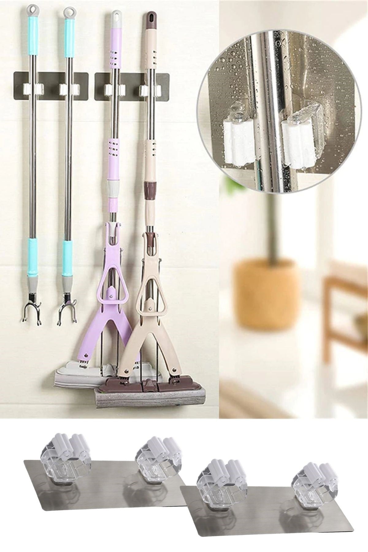 BUFFER Pratik Organizer 4lü Yapışkanlı Fırça Paspas Mop Fırça Sabitleyici Ergonomik Alet Aparatı