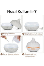 Aroma Difüzör Gece Işığı 7 Led Nemlendirici Kumandalı 550 ml Buhar Makinesi