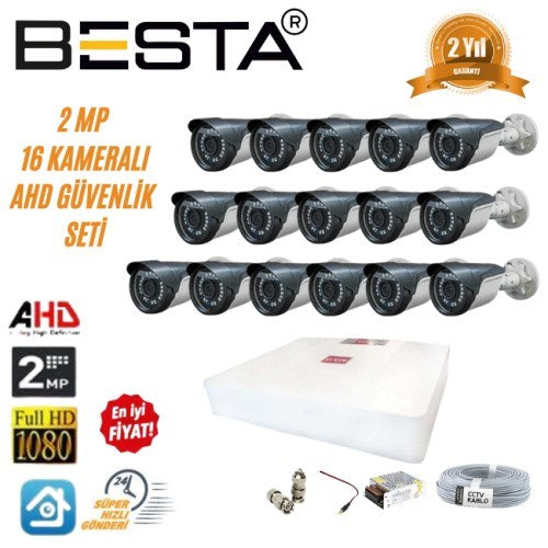 2 MP Ahd 1080P Gece Görüşlü 16 Kameralı Güvenlik Sistemi