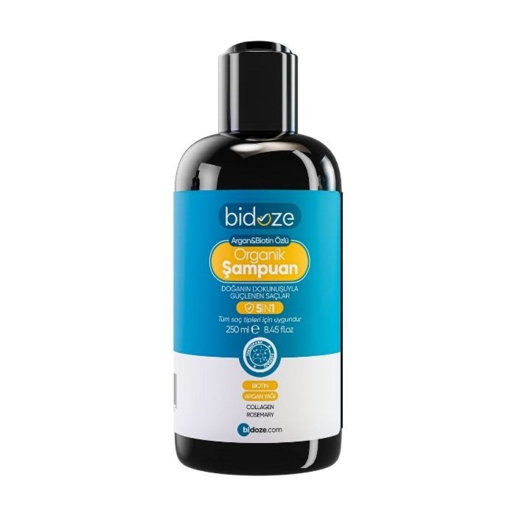 Bidoze Argan & Biotin Özlü Organik Şampuan 250 Ml. | Dökülme ve Kepek Karşıtı Onarıcı Bakım