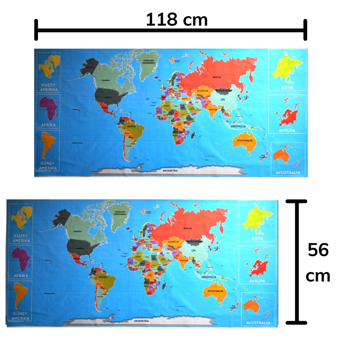 Renkli Atlas Dünya Haritası Manyetik Yapıştırıcı Gerektirmeyen Duvar Stickerı 118 CM * 56 CM