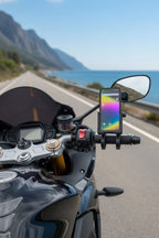 Evrensel Motosiklet Telefon Tutucu – Kaymaz, Kilitlenebilir Güvenli Tutuşlu, 360° Ayarlanabilir Gidon Bağlantılı Akıllı Telefon Aparatı