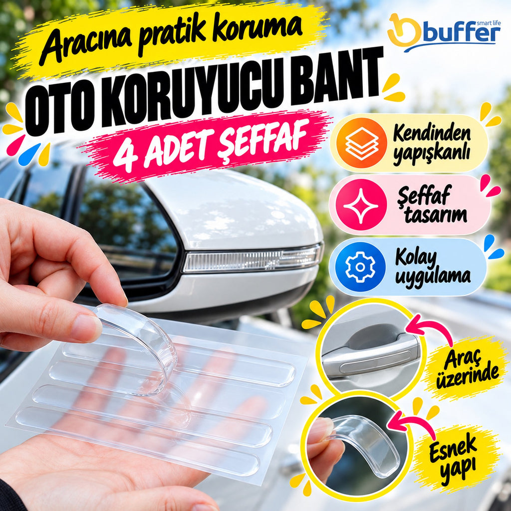 Oto Darbe Koruyucu Şeffaf Kendiliğinden Yapışkanlı Bantlar 4 Adet
